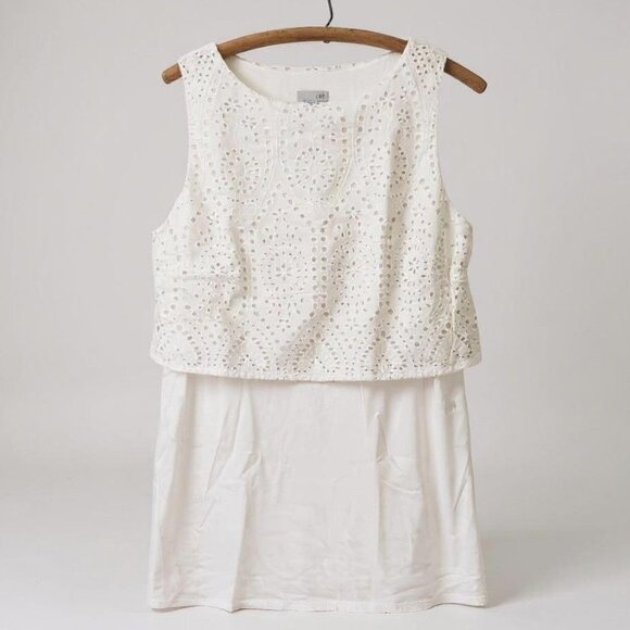 J. Jill Tops - J. Jill White Sleeveless Eyelet Tunic Top Side Slits Medium